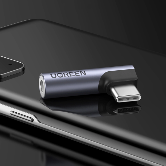 Ugreen - Ugreen Vinklad Audio Adapter USB-C till Miniuttag 3.5 mm - Grå