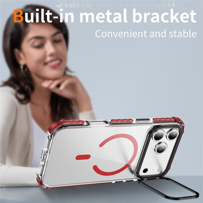 A-One Brand - iPhone 17 Pro Max Mobilskal MagSafe Kickstand - Röd/Svart