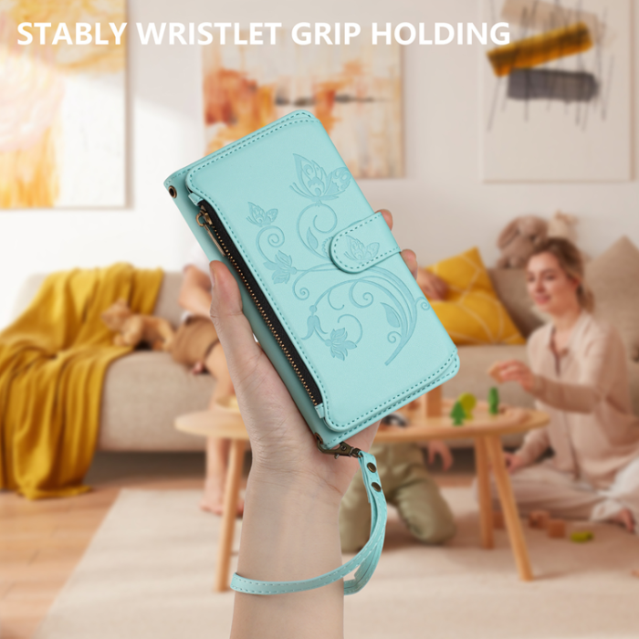 A-One Brand - OnePlus 15 Konstläder Plånboksfodral Butterfly Floral Imprint Zipper