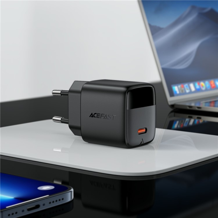 Acefast - ACEFAST GaN Snabbladdare 20W USB-C EU A113 LED - Svart