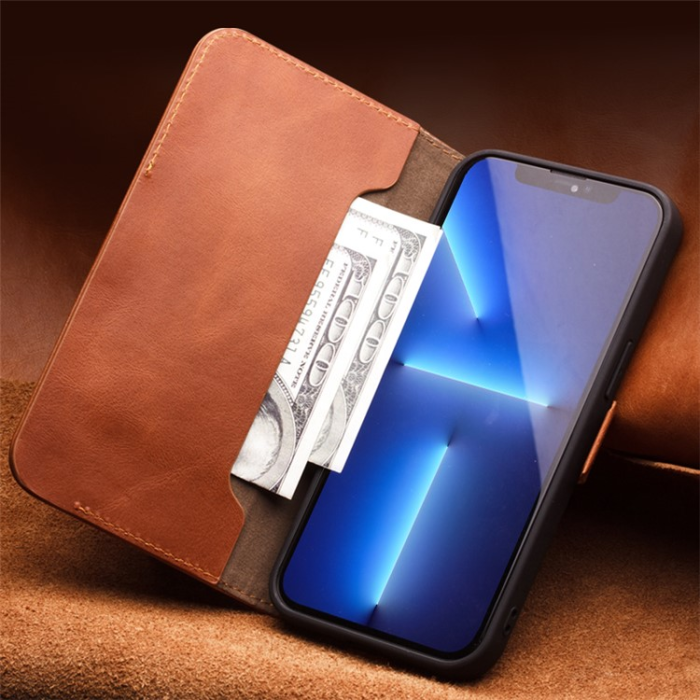 QIALINO - QIALINO iPhone 13 Mini Plånboksfodral Äkta Läder Flip Folio