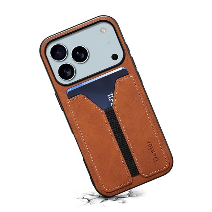 DENIOR - DENIOR iPhone 17 Pro Max Mobilskal Elastic Korthållare - Brun