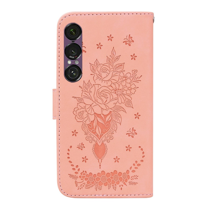 A-One Brand - Sony Xperia 1 VII Plånboksfodral Butterfly och Flower Pattern - Rosa
