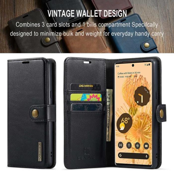 DG.MING - DG.MING Google Pixel 7 Pro Plånboksfodral Detachable 2in1 Äkta läder - Svart
