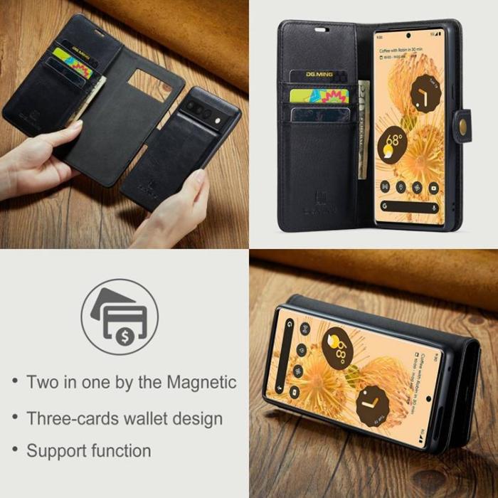 DG.MING - DG.MING Google Pixel 7 Pro Plånboksfodral Detachable 2in1 Äkta läder - Svart