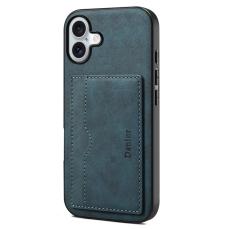 DENIOR - DENIOR iPhone 16 Plus Fodral Kortfack St&auml;ll Retro Konstl&auml;der Bl&aring;