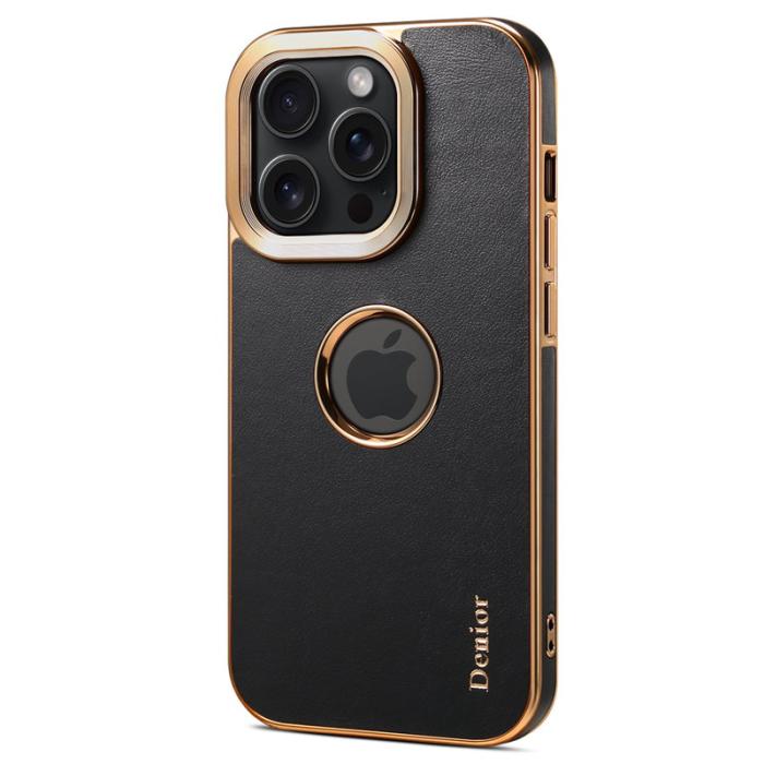 DENIOR - DENIOR Mobilskal till iPhone 15 Pro Anti-drop PC+TPU Äkta Läder Svart