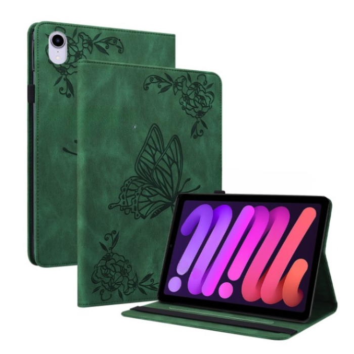 OEM - iPad mini 6 (2021) Fodral Imprinted Butterfly Flower - Grön