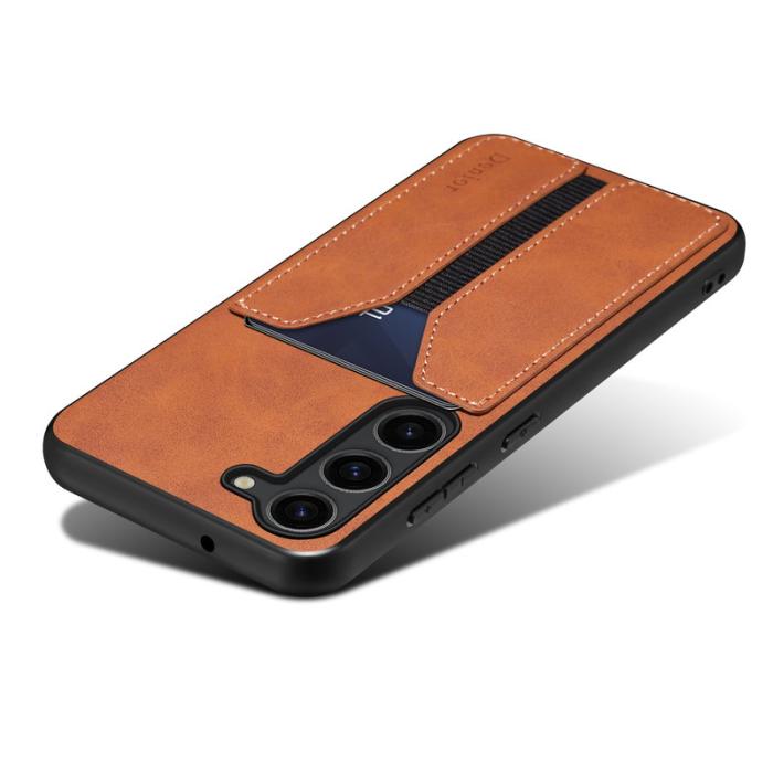 DENIOR - DENIOR Samsung Galaxy S25 Fodral Elastisk Kortficka KonstLäder Brun