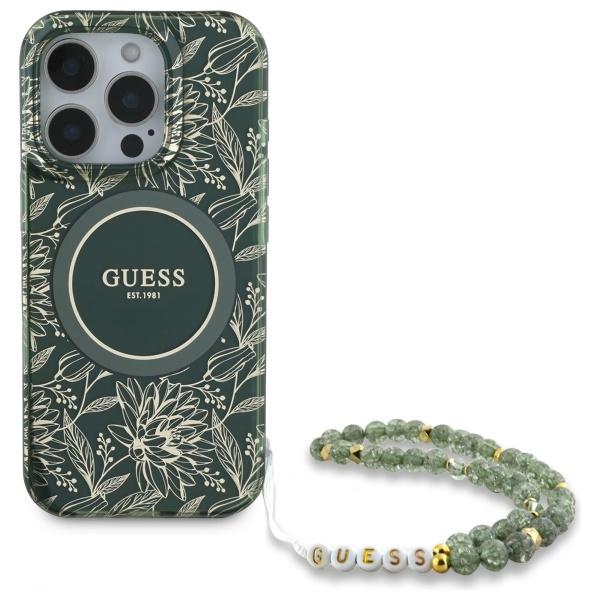 Guess Mobilskal till iPhone 16 Pro Max MagSafe IML Flowers Med Strap - Grön | 2353 | AlltMobil