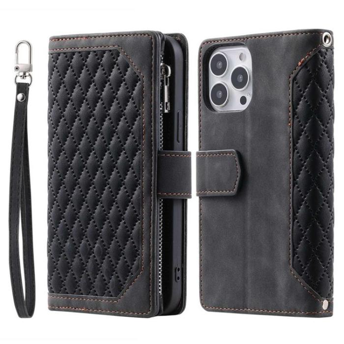 A-One Brand - iPhone 13 Pro Plånboksfodral Rhombus Grid - Svart