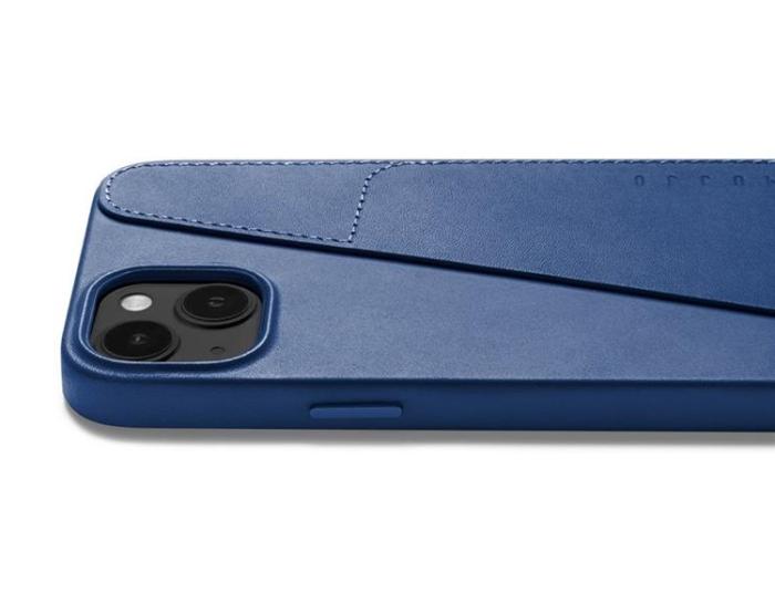 Mujjo - Mujjo iPhone 14 Plus Skal Korthållare Full Läder - Monacoblå
