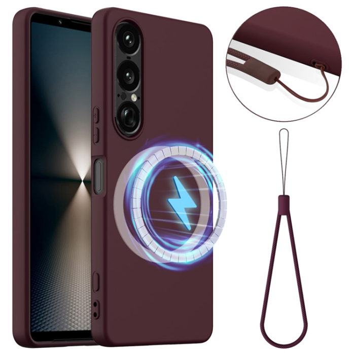A-One Brand - Sony Xperia 1 VII Mobilskal MagSafe Non-Slip Liquid Silikon - Vinröd