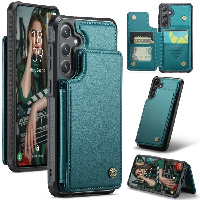 Caseme - CASEME C22 Fodral för Samsung Galaxy S25 - Grön Konstläder med RFID