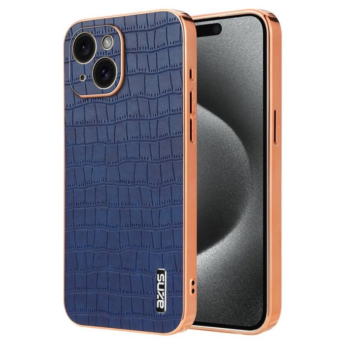 AZNS - AZNS iPhone 15 Fodral Krokodilmönster Drop-skydd Konstläder - Blå
