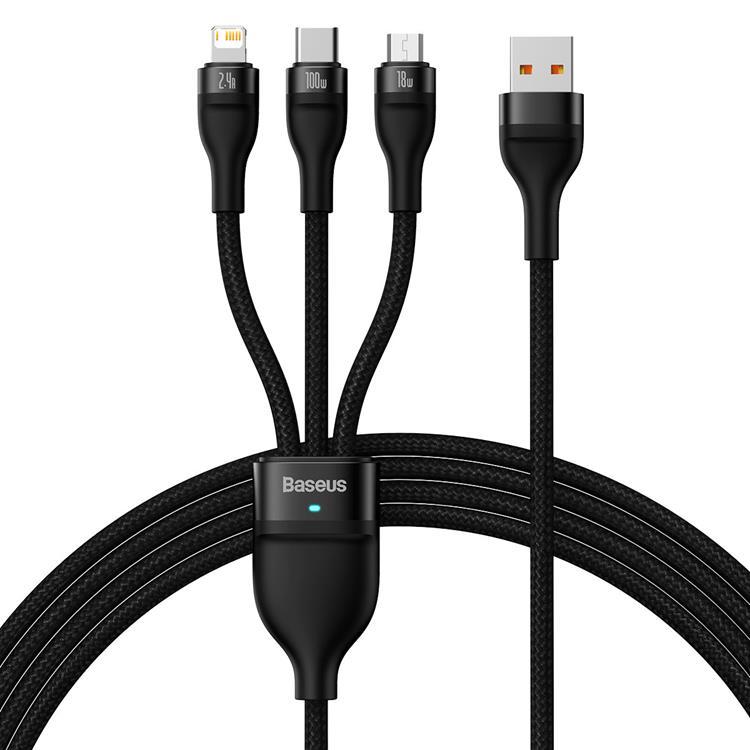 Baseus 3in1 USB-A till USB-C Lightning microUSB kabel 100W 1.2m | 3541 | AlltMobil