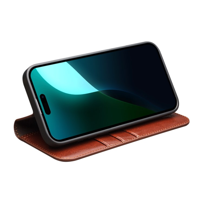 QIALINO - Qialino iPhone 16 Plånboksfodral Äkta Läder Korthållare