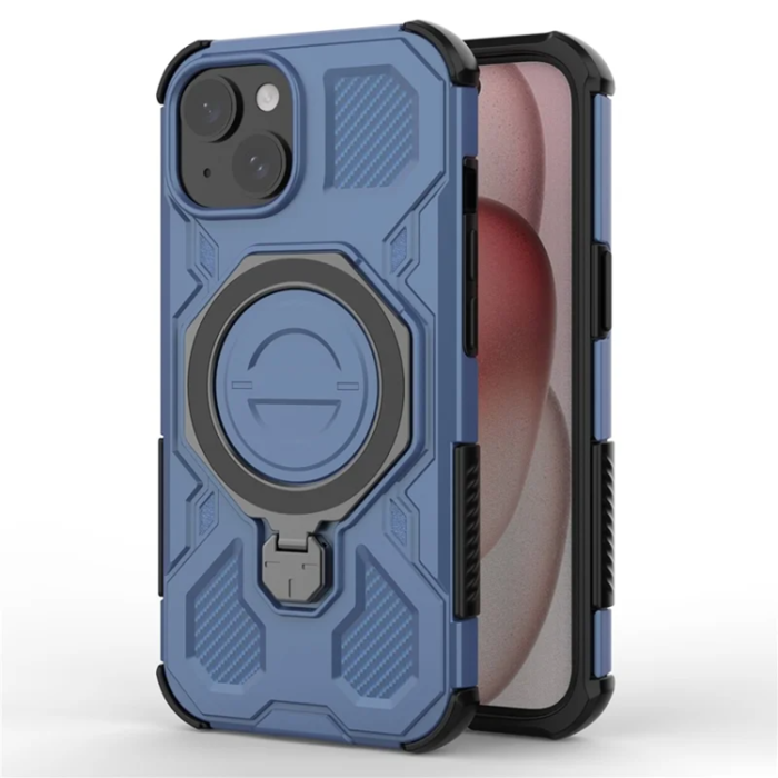 OEM - iPhone 15 Mobilskal Plast Shockproof Med Ställ - Blå