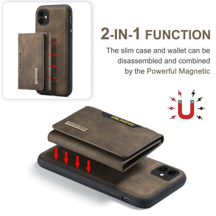 DG.MING - DG.MING 2-in-1 Konstläder Plånboksfodral iPhone 11 6.1 tum - Brun