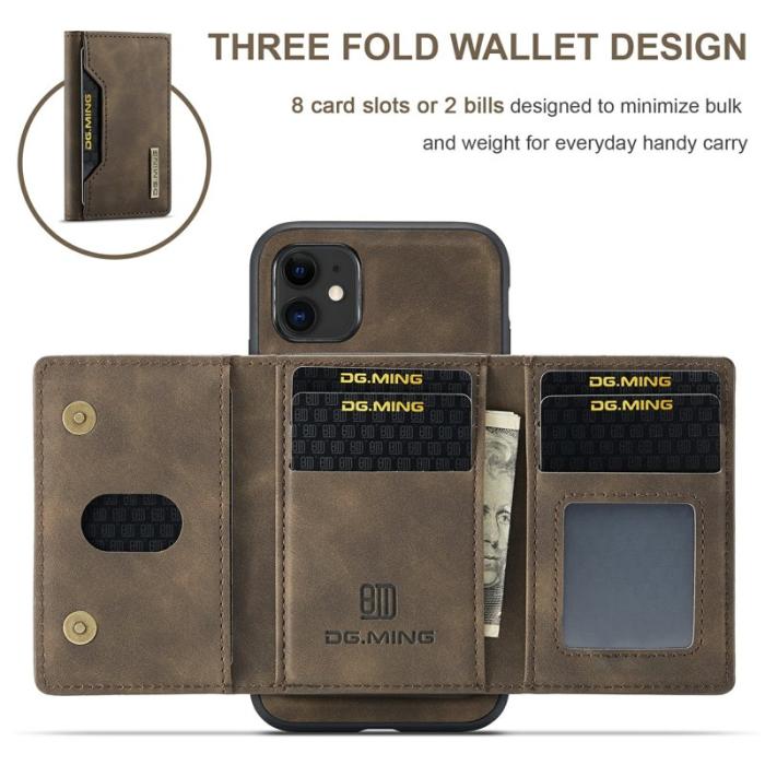 DG.MING - DG.MING 2-in-1 Konstläder Plånboksfodral iPhone 11 6.1 tum - Brun