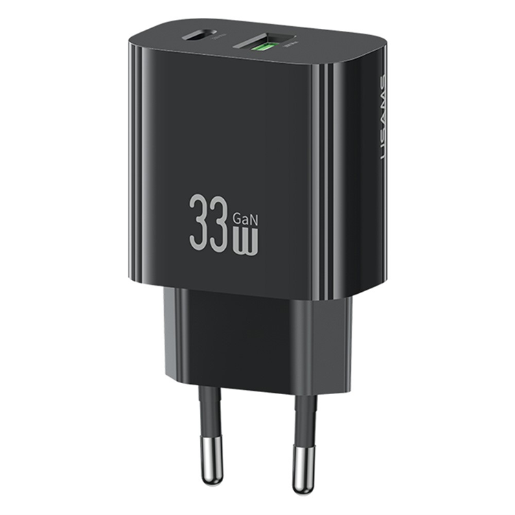 USAMS GaN Snabbladdare USB-C - USB-A 33W CC317 T65 EU - Svart | 505295 | AlltMobil