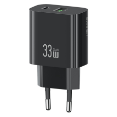 USAMS - USAMS GaN Snabbladdare USB-C - USB-A 33W CC317 T65 EU - Svart