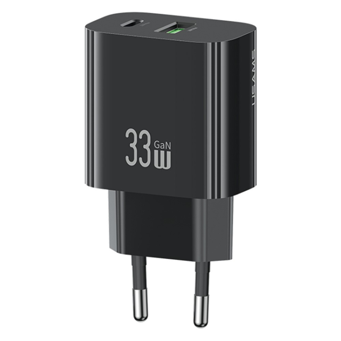 USAMS - USAMS GaN Snabbladdare USB-C - USB-A 33W CC317 T65 EU - Svart