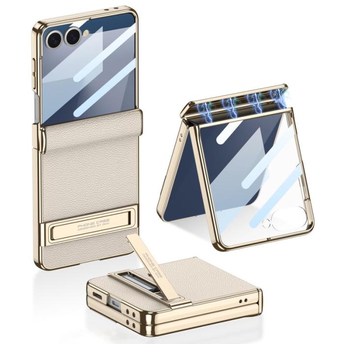 GKK - GKK Samsung Galaxy Z Flip7 Fodral Kickstand PU + PC - Grå