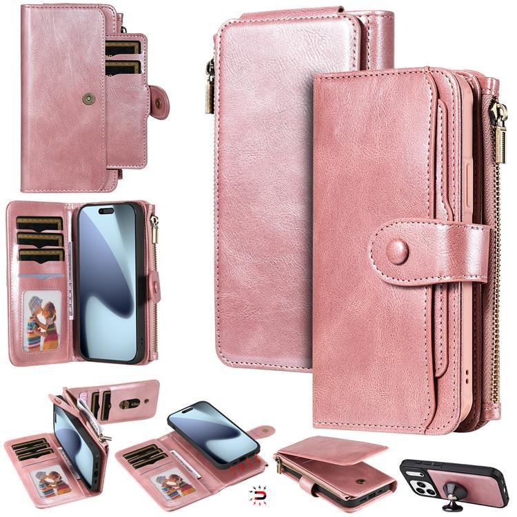 iPhone 17 Pro Max Konstläder Plånboksfodral Detachable Zipper - Roséguld | 2353 | AlltMobil