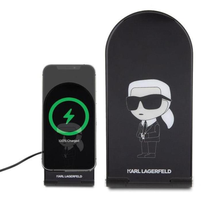 KARL LAGERFELD - Karl Lagefeld 2-in-1 Trådlös Laddare Magsafe Induktionsladdare Ikonic - Svart