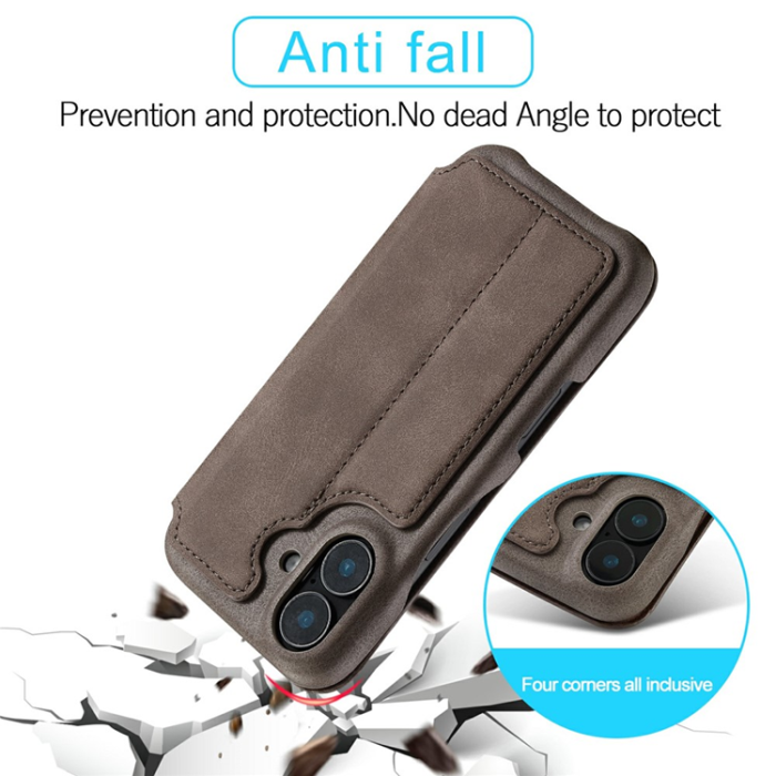 LC.imeeke - LC.IMEEKE iPhone 17 Mobilfodral Korthållare Läder Stativ - Coffee