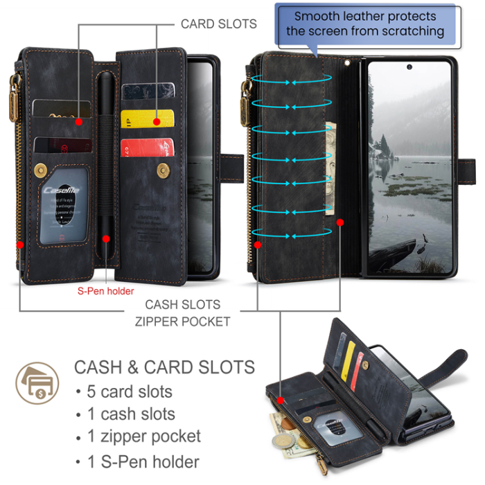 Caseme - CASEME Galaxy Z Fold 7 Plånboksfodral Med Rem läder - Svart