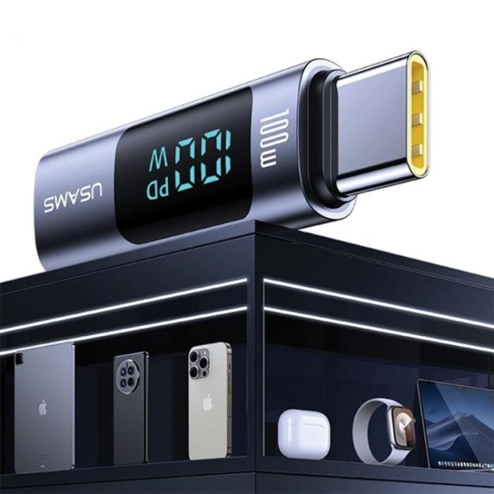 USAMS - USAMS USB-C till USB-C Adapter 100W med Display - Stål