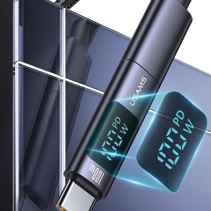 USAMS - USAMS USB-C till USB-C Adapter 100W med Display - Stål