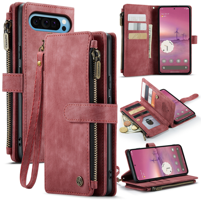 Caseme - CASEME Google Pixel 10 Pro XL Plånboksfodral Zipper C30 - Röd