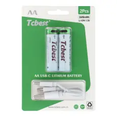 TCBEST - [2-Pack] TCBEST Uppladdningsbart Batteri R6 (AA) 650 mAh Typ-C