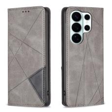 OEM - Samsung Galaxy S26 Ultra Skal &Auml;kta L&auml;der Geometrisk Pr&auml;gling - Gr&aring;