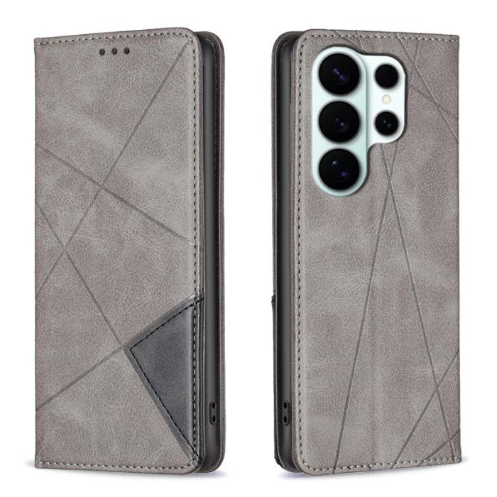 OEM - Samsung Galaxy S26 Ultra Skal Äkta Läder Geometrisk Prägling - Grå