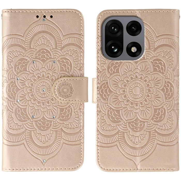A-One Brand - OnePlus 15 Plånboksfodral Mandala Imprint Rhinestone - Roséguld