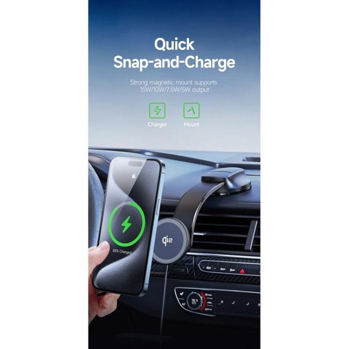 DUZZONA - Duzzona Magnetisk Bilhållare MagSafe med Trådlös Laddning 15W V4 - Svart