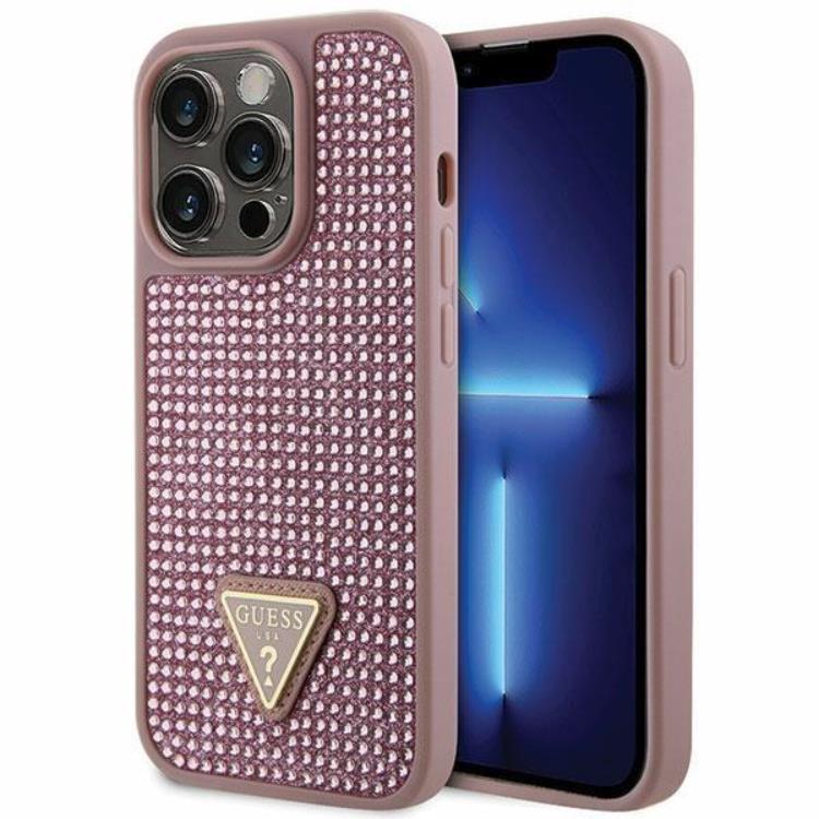 Guess Mobilskal till iPhone 14 Pro Rhinestone Triangle - Rosa