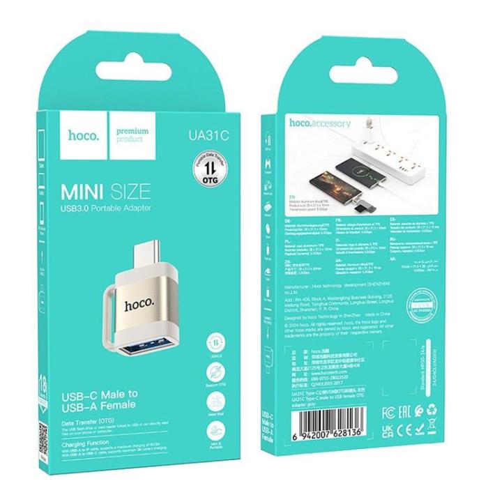 Hoco - Hoco Adapter OTG USB-C Till USB-A 3A UA31C - Grå
