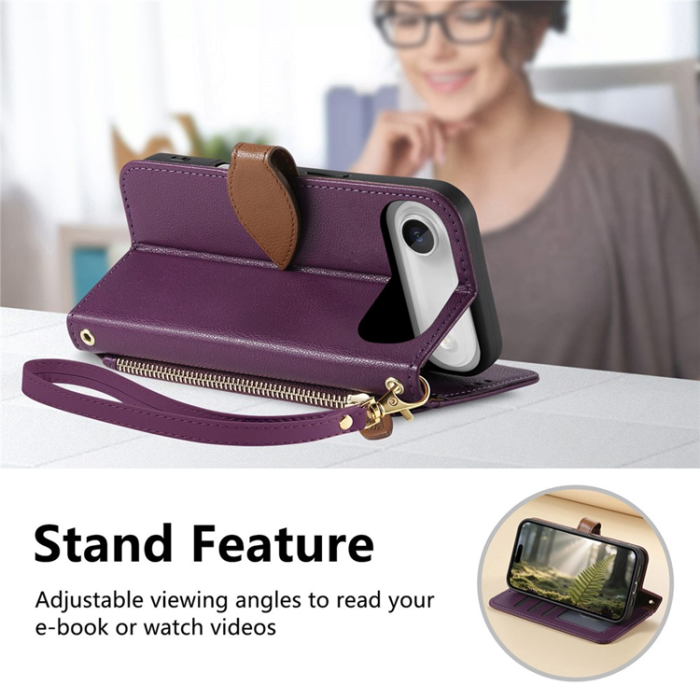 A-One Brand - iPhone Air Plånboksfodral Leaf Magnetiskt Spänne Konstläder - Lila