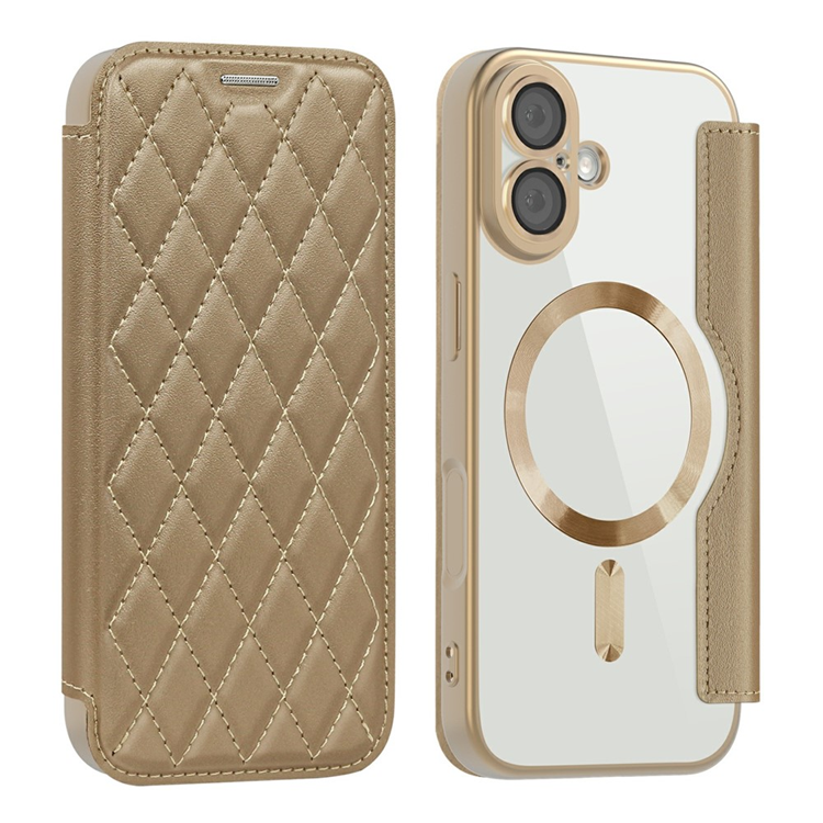 iPhone 17 Plånboksfodral MagSafe Rhombus Konstläder - Guld | 2353 | AlltMobil