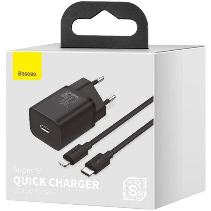 BASEUS - Baseus Super snabbladdare 20W + Lightning Kabel - Svart