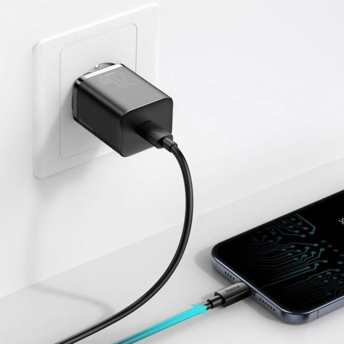 BASEUS - Baseus Super snabbladdare 20W + Lightning Kabel - Svart