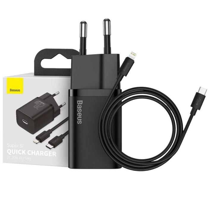 BASEUS - Baseus Super snabbladdare 20W + Lightning Kabel - Svart