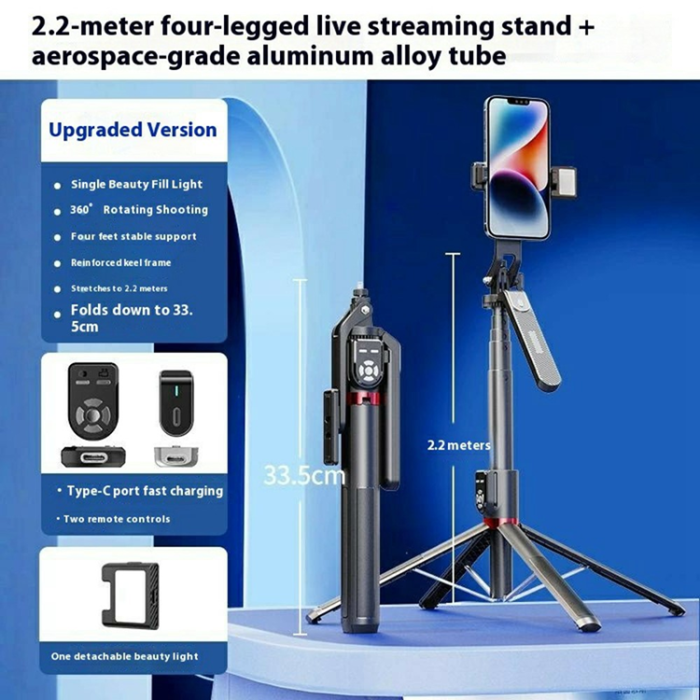 OEM - Dubbel Fjärrkontroll Selfiestick Bluetooth Gimbal Enkel V1-fyllnadslampa P325