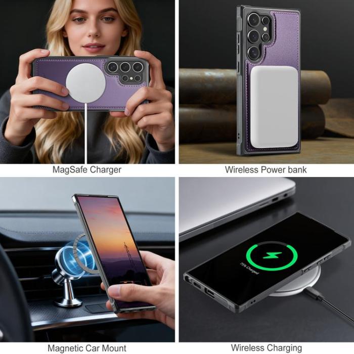 OEM - JEEHOOD Samsung Galaxy S23 Ultra Fodral KonstLäder - Lila