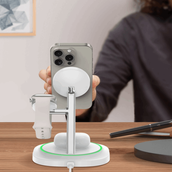 Tech-Protect - 3-in-1 Magsafe Trådlös Laddare iPhone, Apple Watch, AirPods Qi 15W